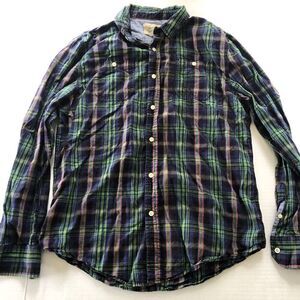 Just A Cheap Shirt Green Pink plaid Button Up Top Women’s Sz L A3819